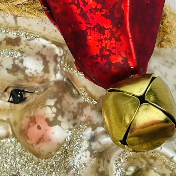 JUMBO 6 Inch Blown Glass Santa Face With Brass Tone Bell Christmas Ornament - Picture 12 of 13